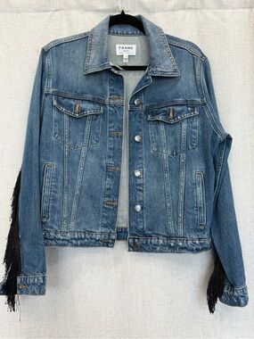 Frame Denim Blue Denim Jacket with Fringe Detail